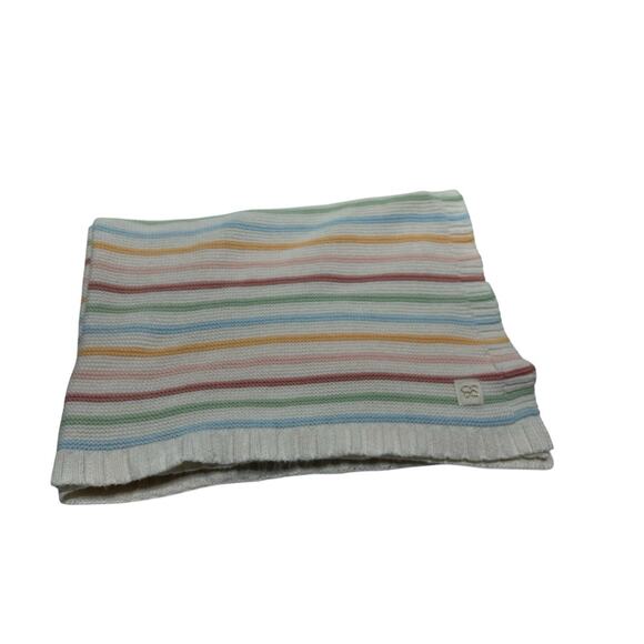 Jessica Simpson Striped Knit Baby Blanket Cotton Yellow Blue Green Pink Red - Picture 1 of 5
